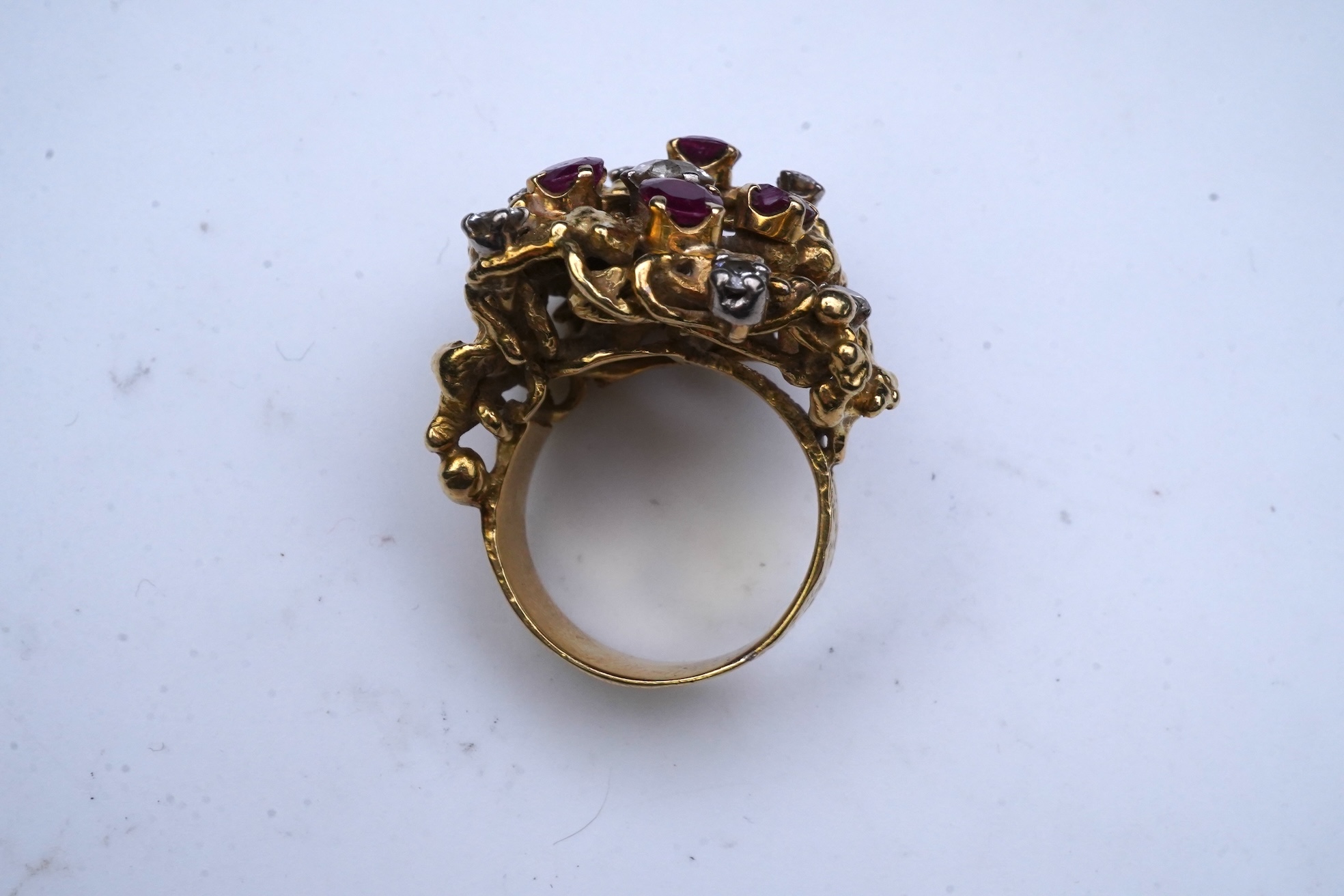 A ruby and diamond cocktail ring, 1970s